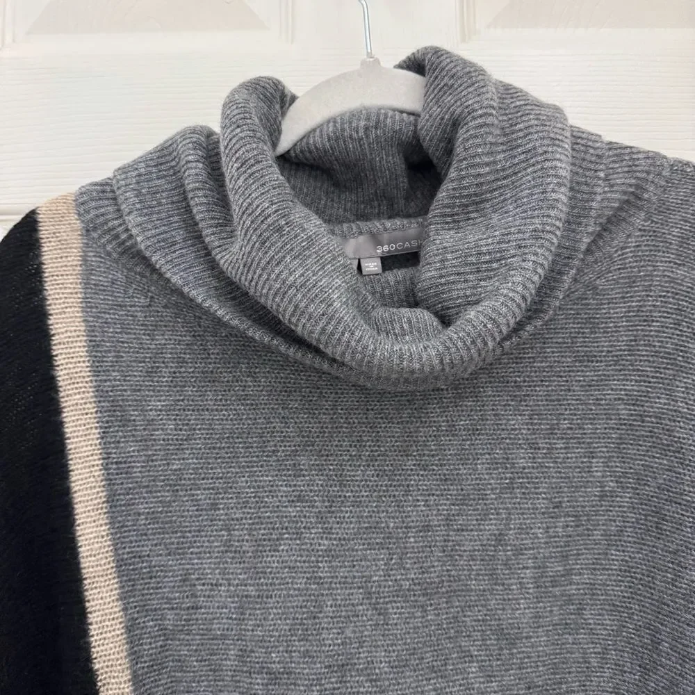 360 Cashmere Colorblock Turtleneck Sweater Size Small 100% Cashmere Gray Black